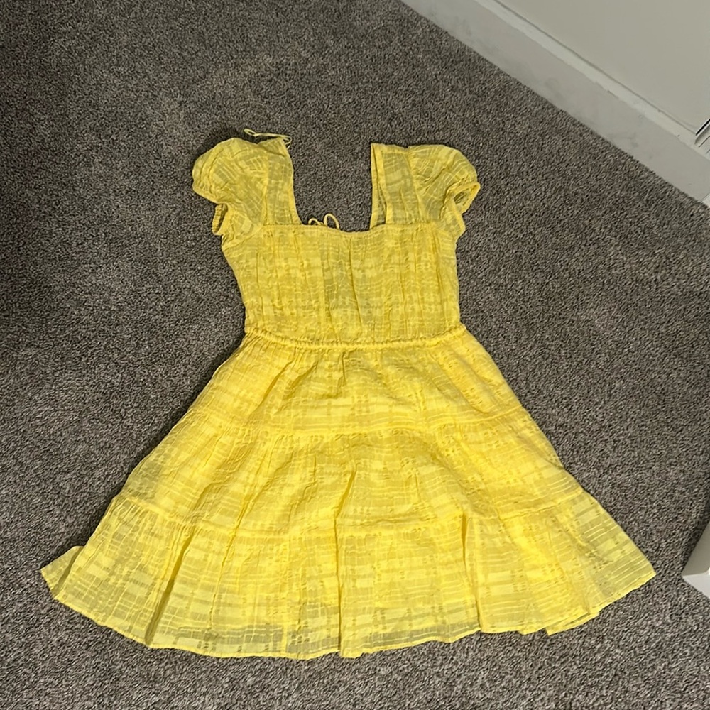 & Other Stories Puff Sleeve Ruffle Bright Yellow Mini Dress LIKE NEW! Size Small - Picture 4 of 6